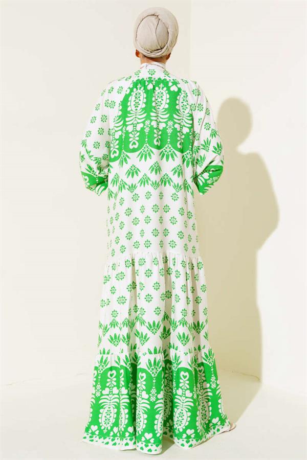 Judge Collar Patterned Casual Dress Green