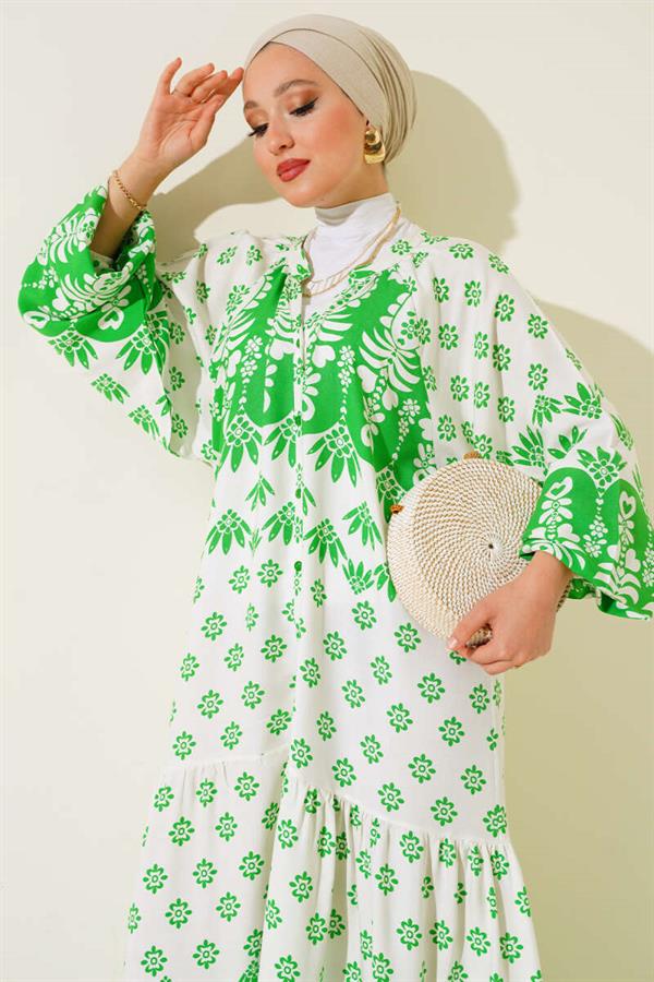 Judge Collar Patterned Casual Dress Green