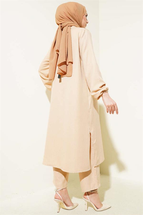 Double Breasted Buttoned 2 Piece Set Camel