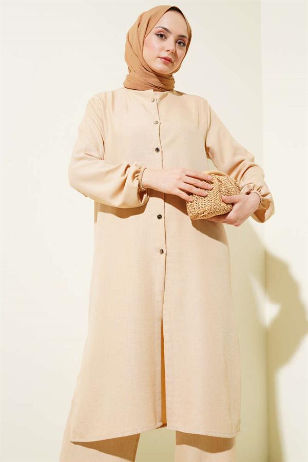 Double Breasted Buttoned 2 Piece Set Camel