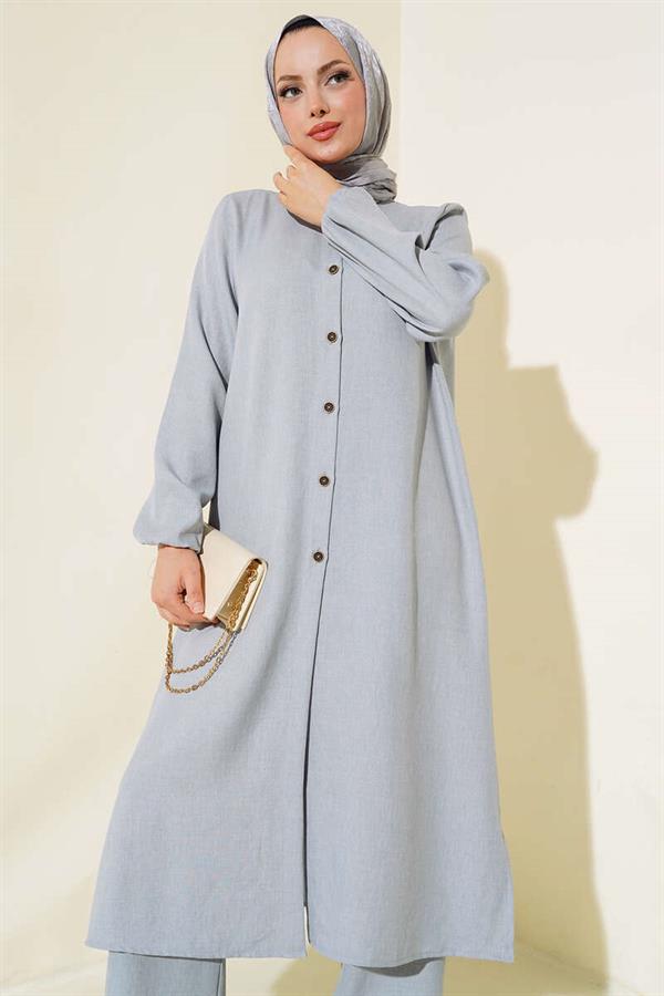 Double Breasted Buttoned 2 Piece Set Gray