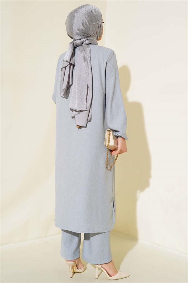 Double Breasted Buttoned 2 Piece Set Gray