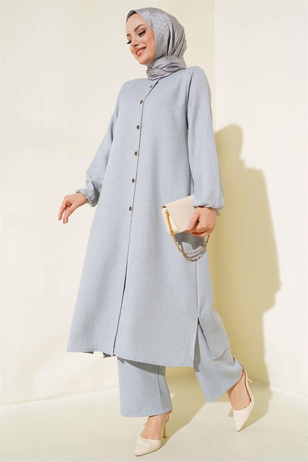 Double Breasted Buttoned 2 Piece Set Gray