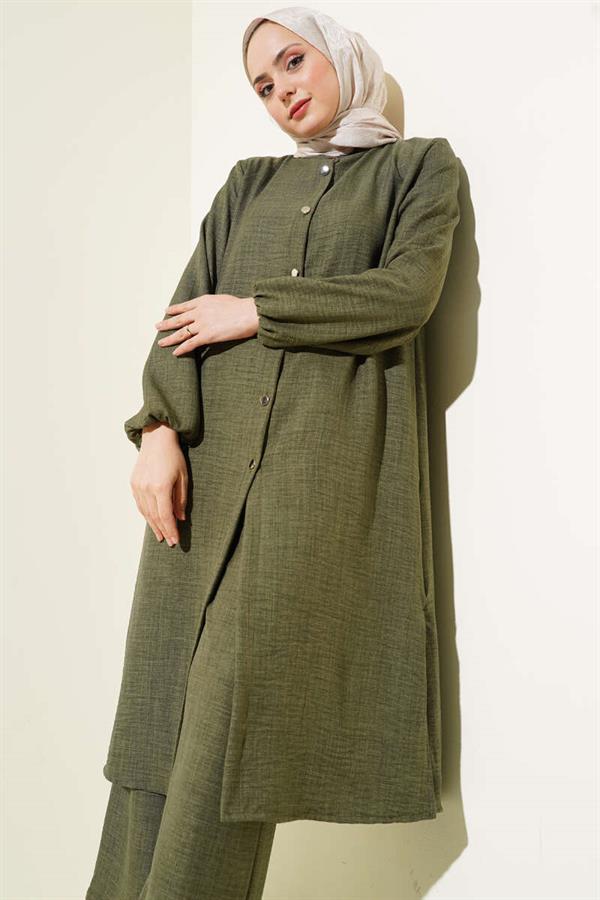 Double Breasted Buttoned 2 Piece Set Khaki