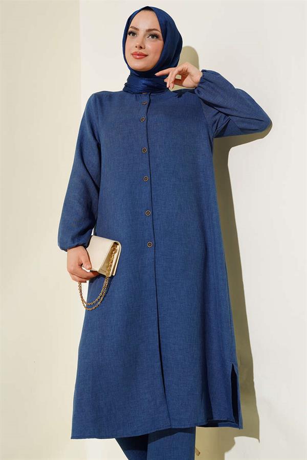Double Breasted Buttoned 2 Piece Set Indigo