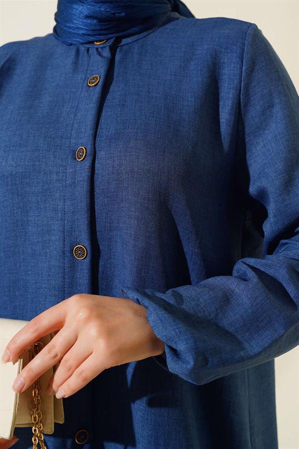 Double Breasted Buttoned 2 Piece Set Indigo