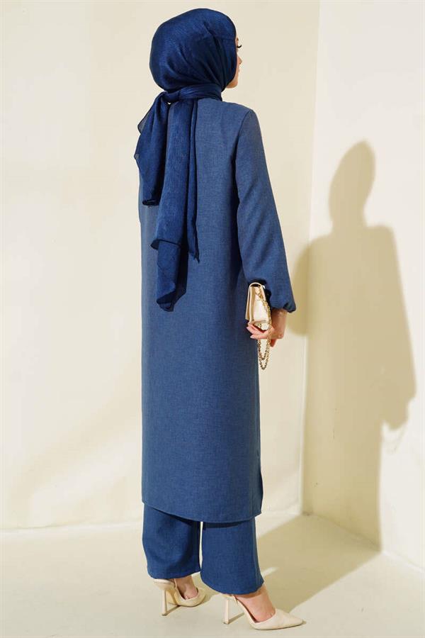 Double Breasted Buttoned 2 Piece Set Indigo