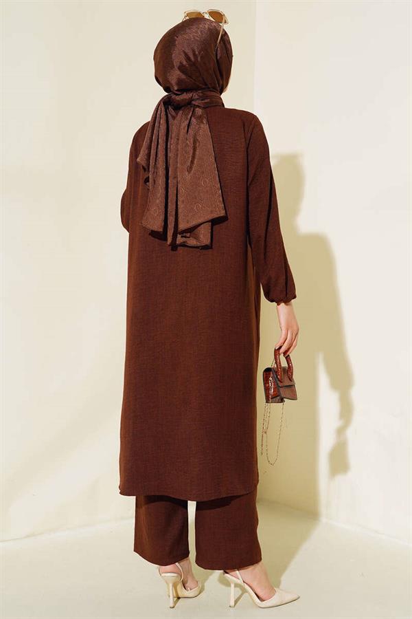 Double Breasted Buttoned 2 Piece Set Chestnut