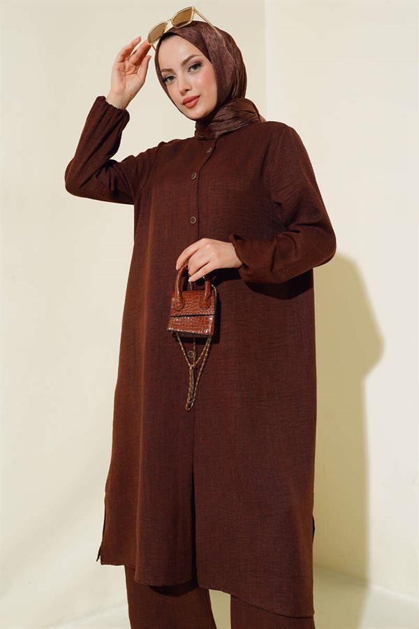 Double Breasted Buttoned 2 Piece Set Chestnut
