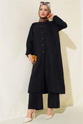 Double Breasted Buttoned 2 Piece Set Black