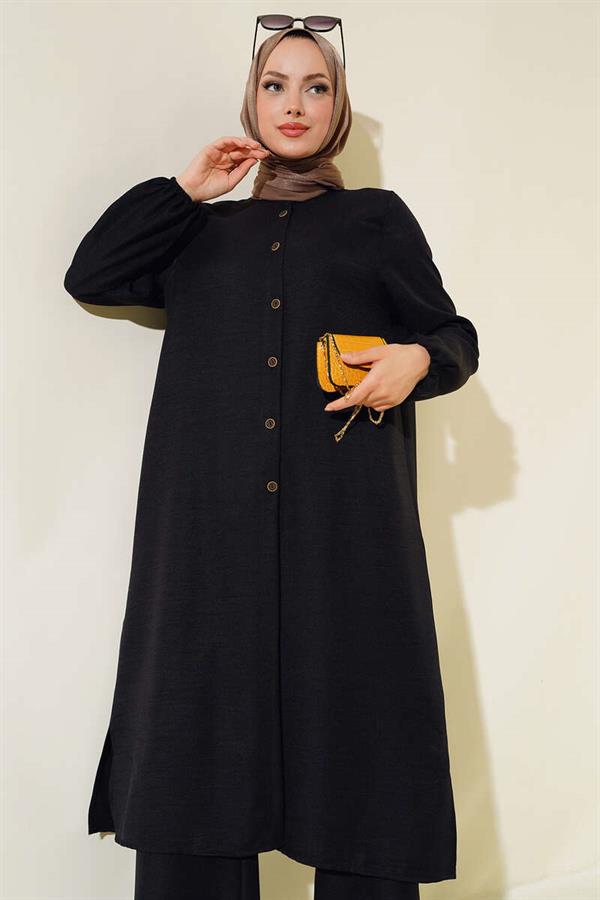 Double Breasted Buttoned 2 Piece Set Black