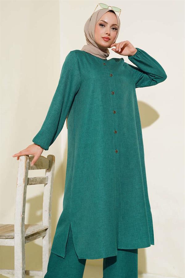 Double Breasted Buttoned 2 Piece Set Green