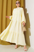 Grandad Collar Buttoned Floor Dress Yellow