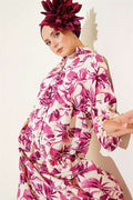 Mandarin Collar Buttoned Layered Pattern Dress Violet