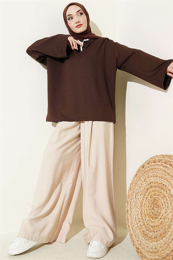 Mandarin Collar Loisha Tunic, Brown
