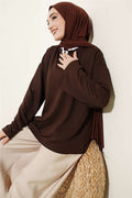 Mandarin Collar Loisha Tunic, Brown