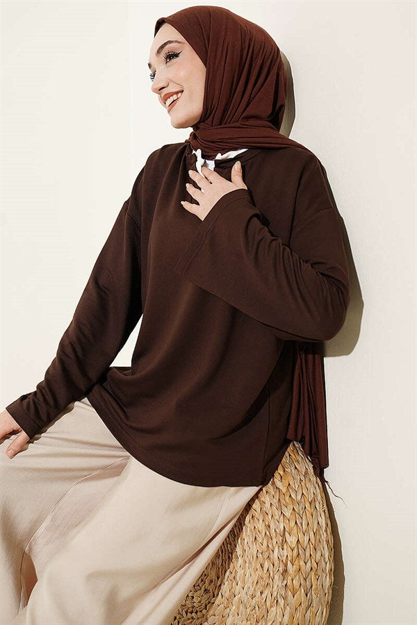Mandarin Collar Loisha Tunic, Brown