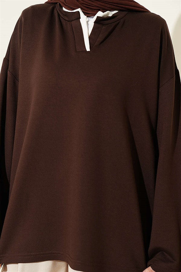 Mandarin Collar Loisha Tunic, Brown