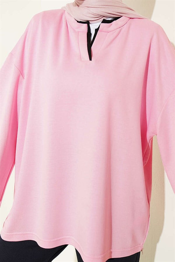 Mandarin Collar Loisha Tunic Pink