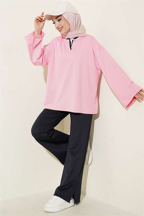 Mandarin Collar Loisha Tunic Pink