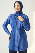 Mandarin Collar Buttonhole Shirt Sax Blue