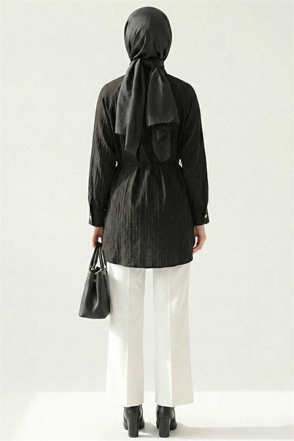 Mandarin Collar Buttonhole Shirt Black
