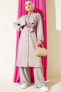 Loisha 2 Piece Set with Mandarin Collar and Cape, Light Lilac