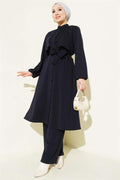Loisha 2 Piece Set with Mandarin Collar and Cape, Navy Blue