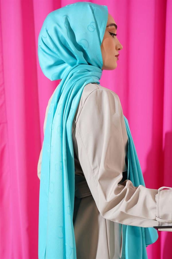 Circle Pattern Jacquard Shawl Turquoise