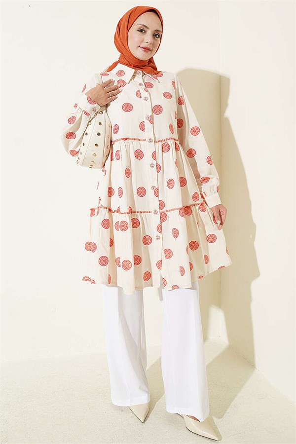Layered Tunic with Ring Pattern, Orange