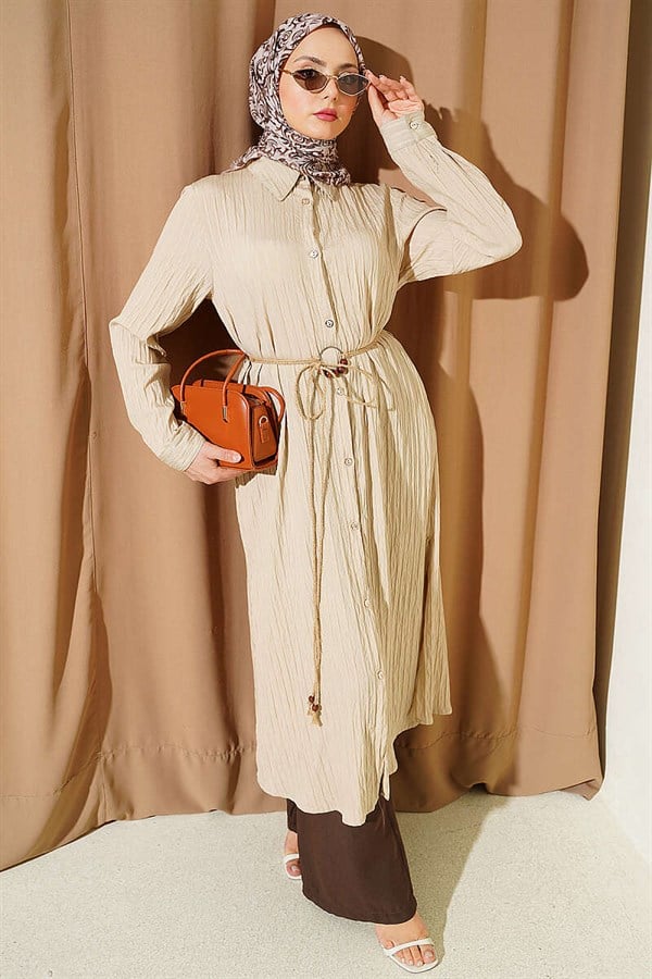 Long Straw Shirt Beige