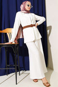 2 Piece Set with straw belt and jacket, ecru.