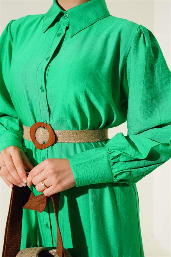 Half Buttoned Dress with Straw Belt Benetton