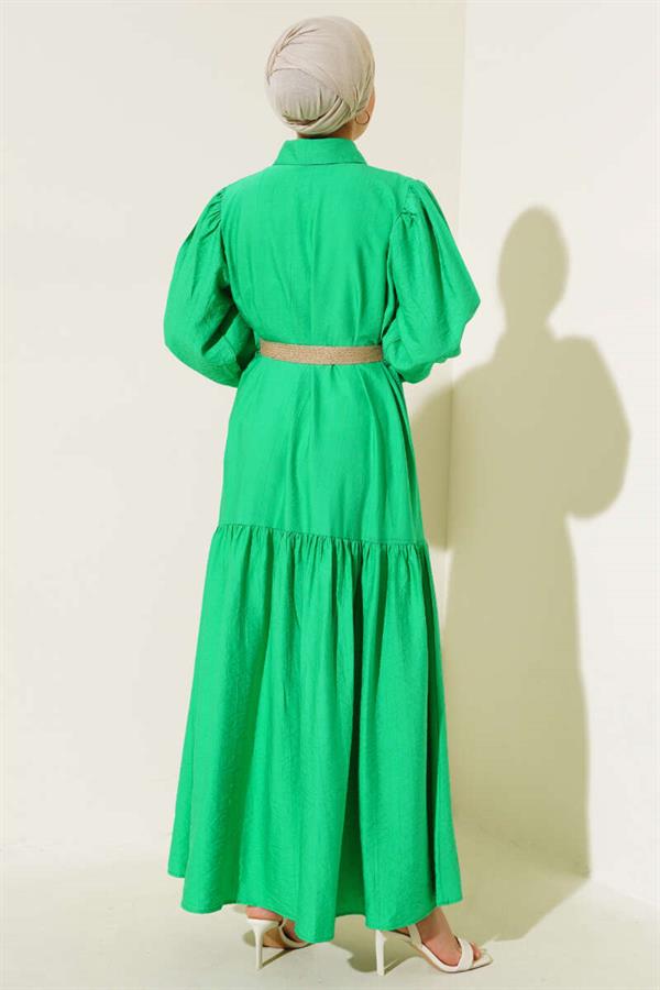 Half Buttoned Dress with Straw Belt Benetton