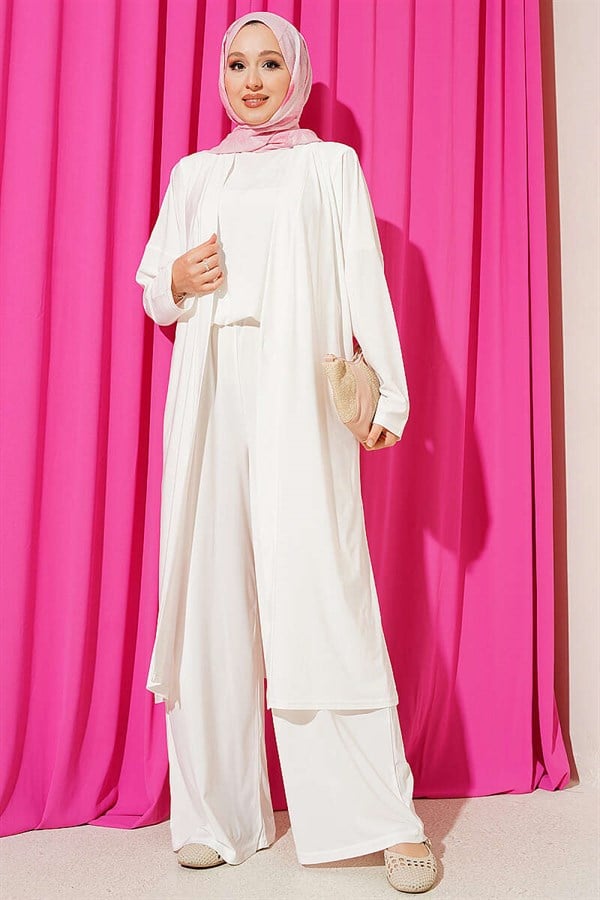 Cardigan Basic Sandy 3 Piece Set White