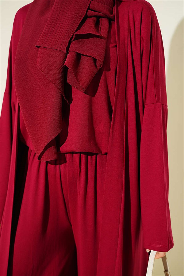 Cardigan Basic 3 Piece Set in Burgundy