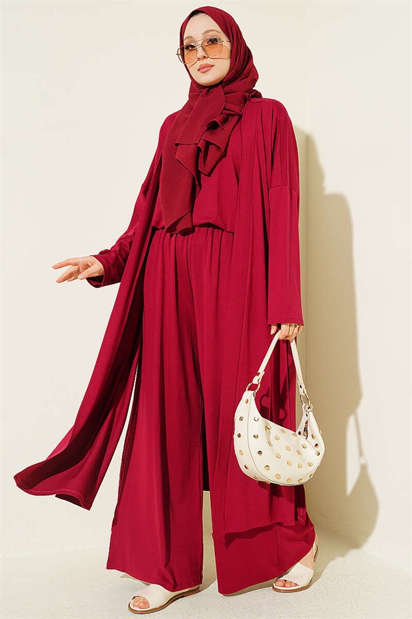 Cardigan Basic 3 Piece Set in Burgundy