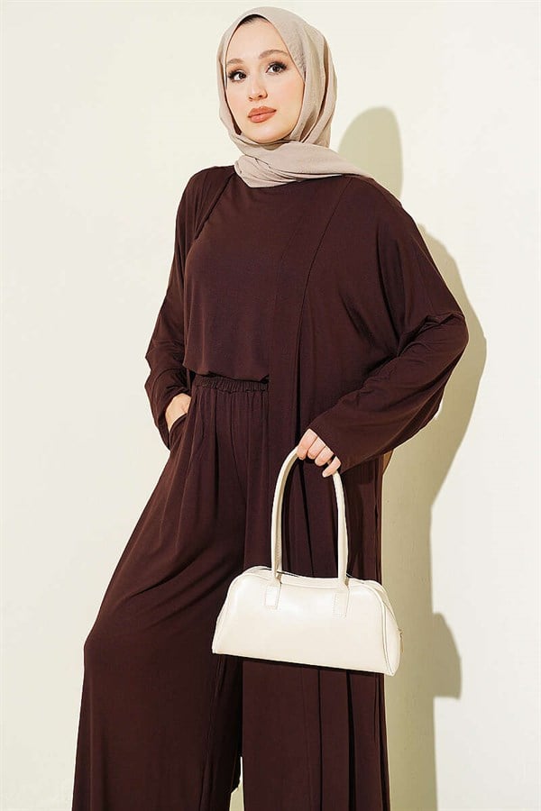 Cardigan Basic 3 Piece Set in Coffee
