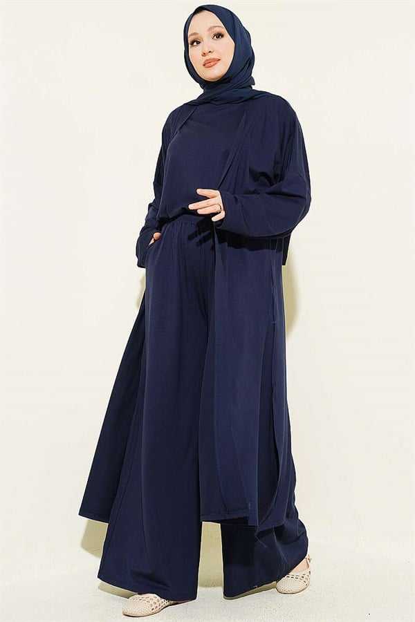 Cardigan and Basic 3 Piece Set, Navy Blue