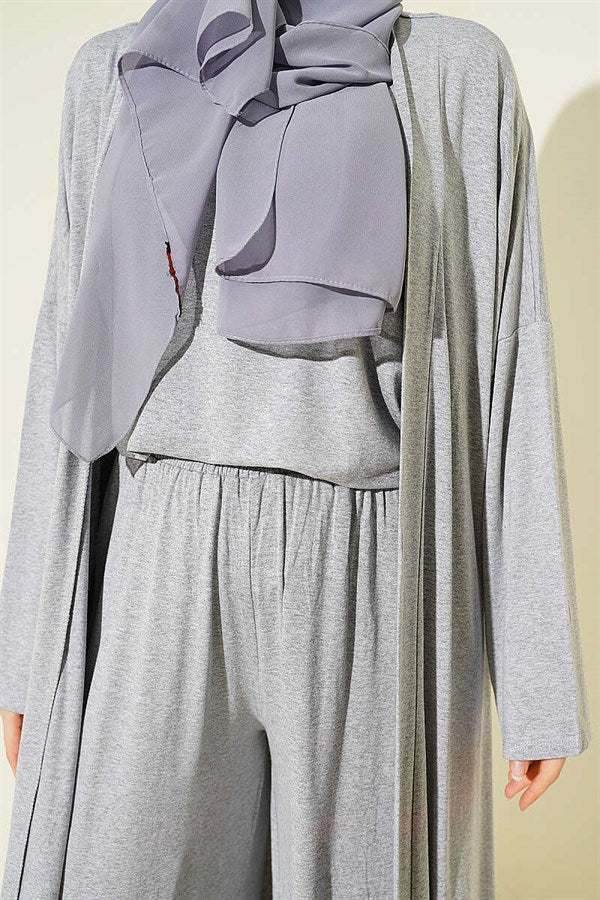Cardigan Basic 3 Piece Set Melange Grey