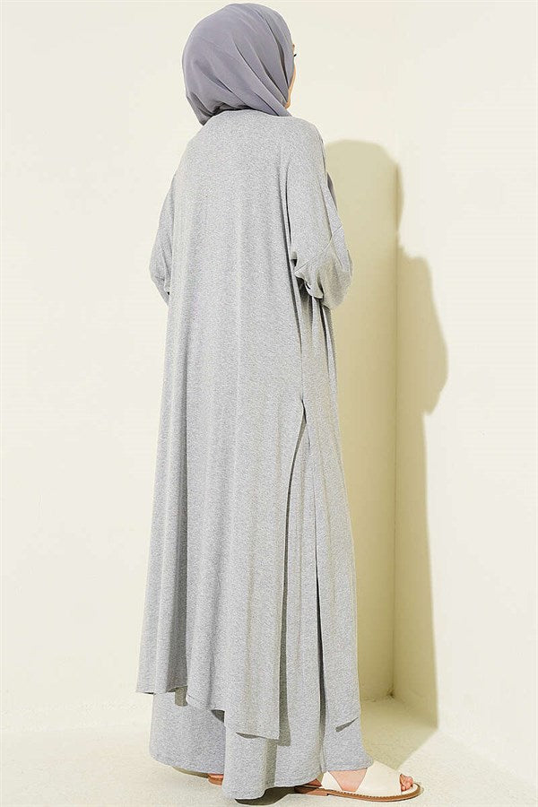 Cardigan Basic 3 Piece Set Melange Grey