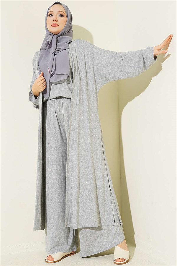 Cardigan Basic 3 Piece Set Melange Grey