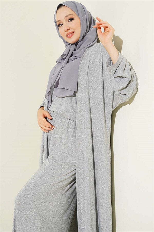 Cardigan Basic 3 Piece Set Melange Grey