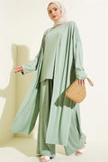 Loose-fitting 3 Piece Set set with cardigan, light green.