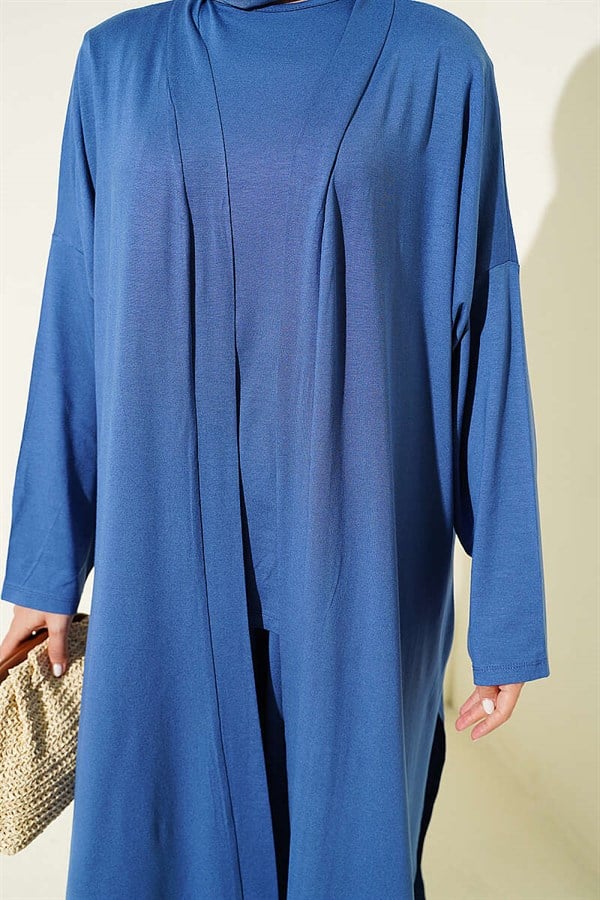 Loose-fitting 3 Piece Set set with cardigan, indigo.