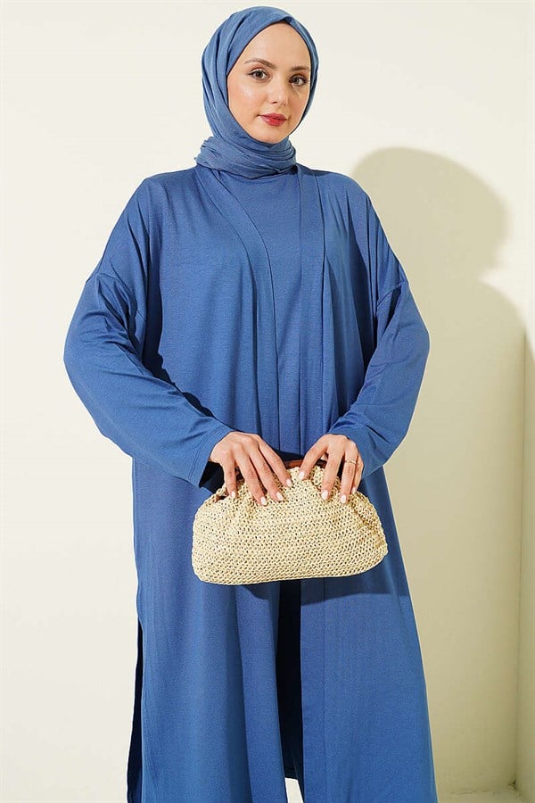 Loose-fitting 3 Piece Set set with cardigan, indigo.
