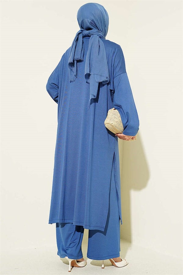 Loose-fitting 3 Piece Set set with cardigan, indigo.