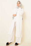 3 Piece Set with Cardigan and Side Slits, White