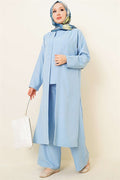 3 Piece Set with Cardigan and Side Slits, Blue