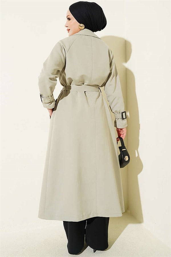 Lined Belted Trench Coat, Light Green